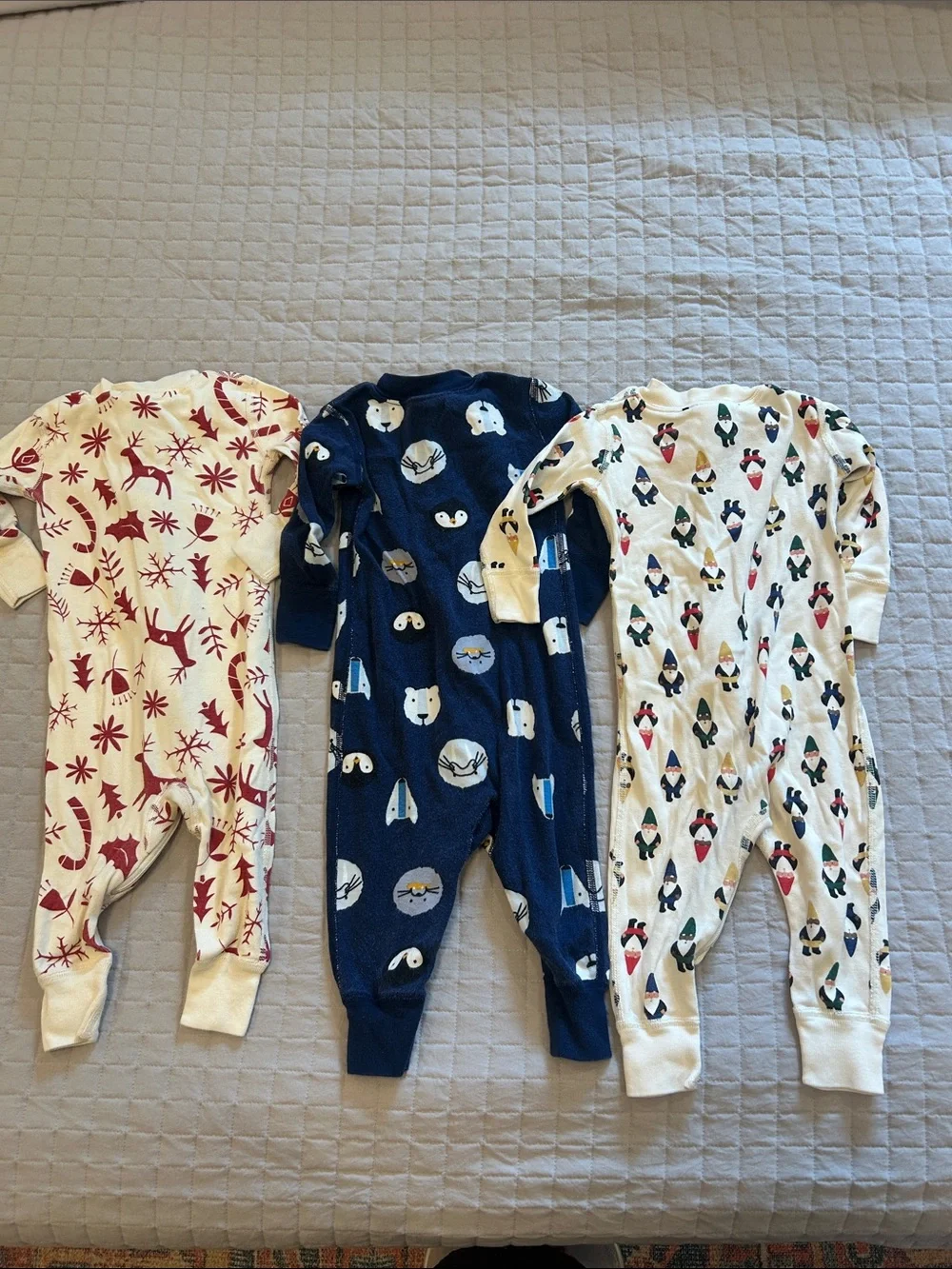 Hanna Andersson 3-Pack Zip Pajamas - Navy, Cream & Red Accents